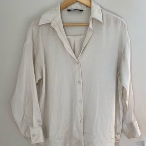 Zara Satin ivory button down top